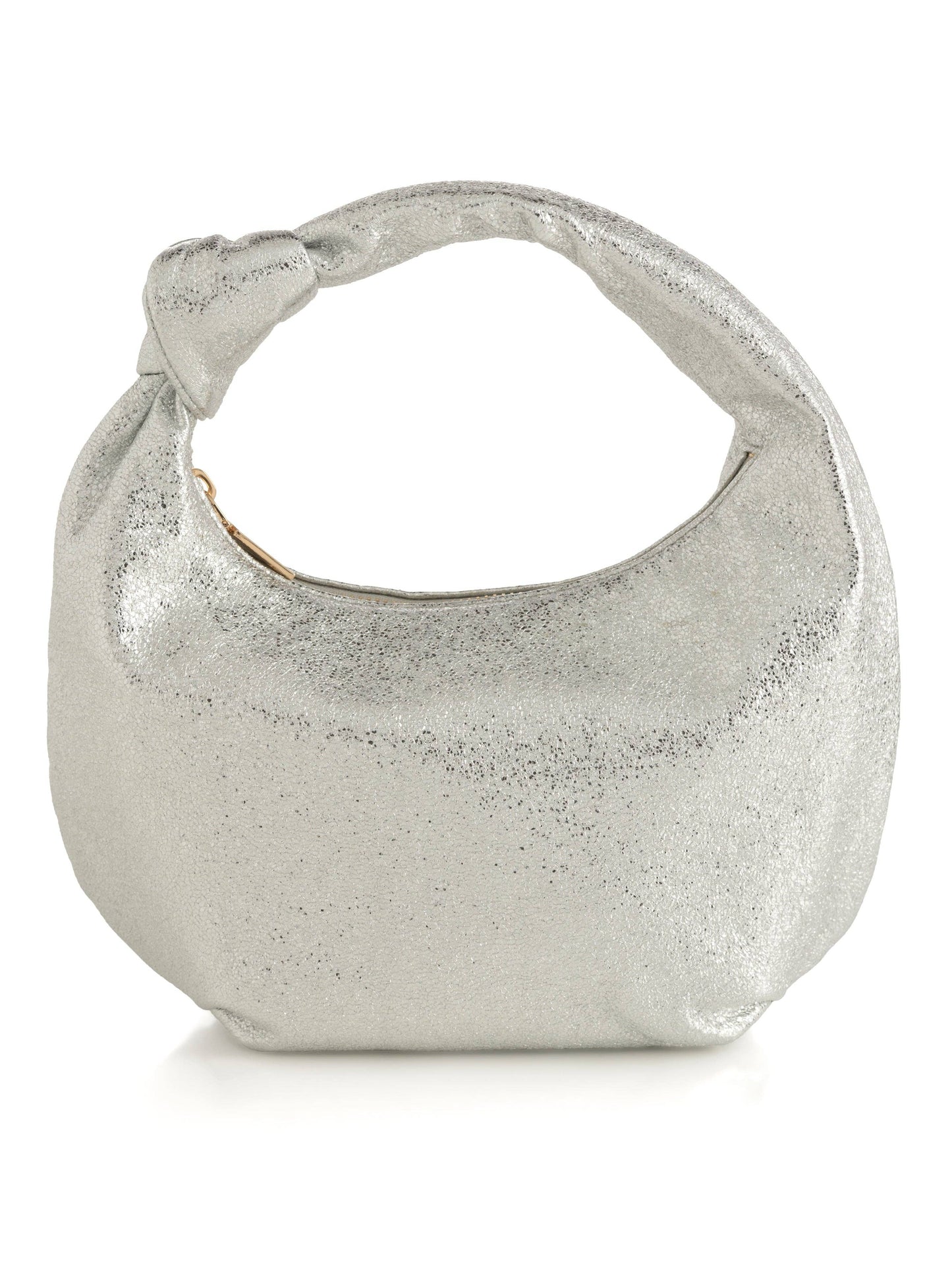 SILVER KNOTTED METALLIC TOP HANDLE BAG