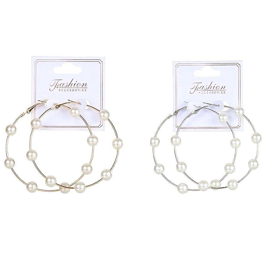 Faux Pearl Hoop Earrings