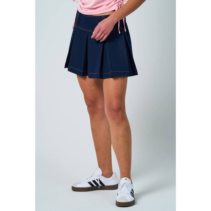Dark Denim Pleated Knit Skort