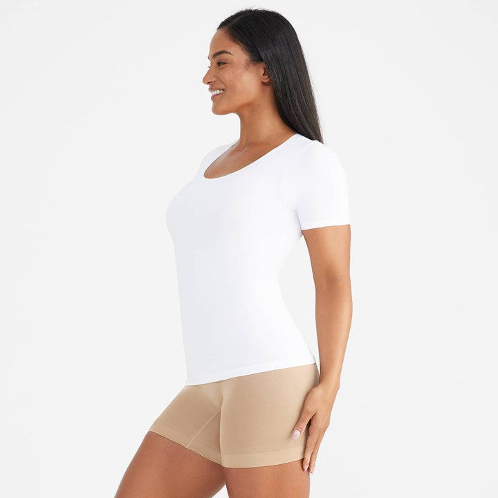 Short Sleeve Shapewear Tee - Cotton Seamless - Plus Av