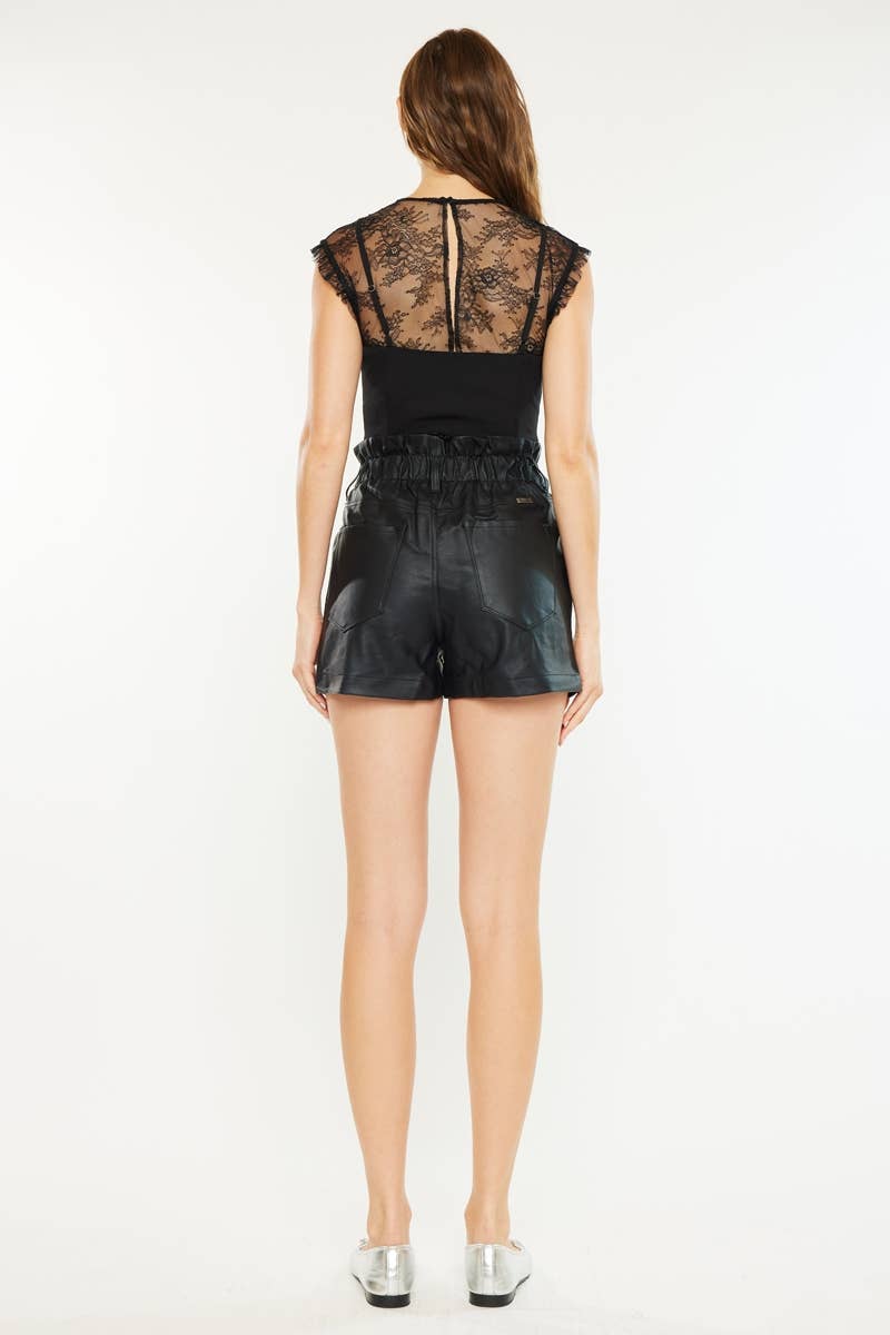 High Rise Black Leather Shorts