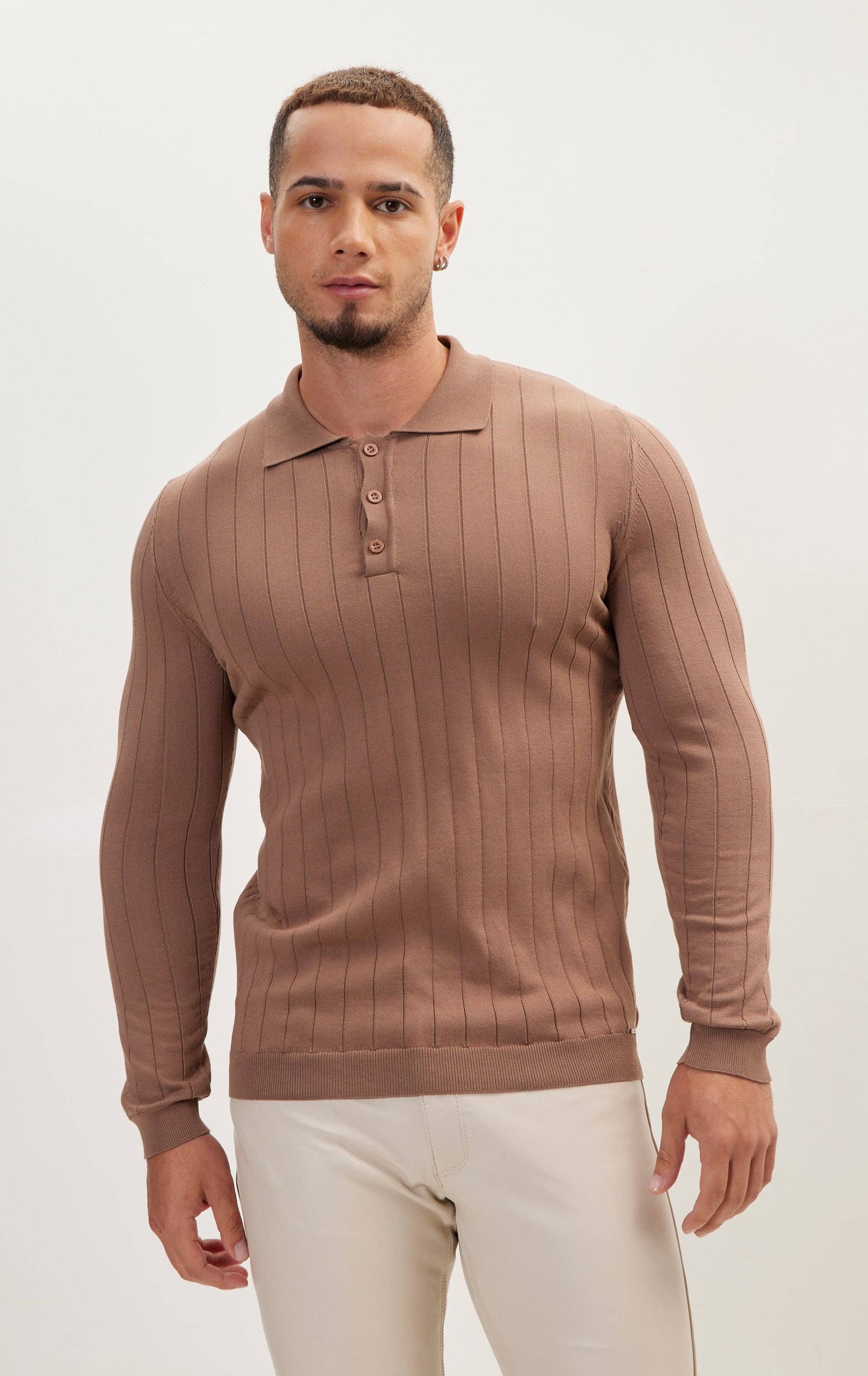 Men's Slip-Stitch Polo Neck Long Sleeve Sweater