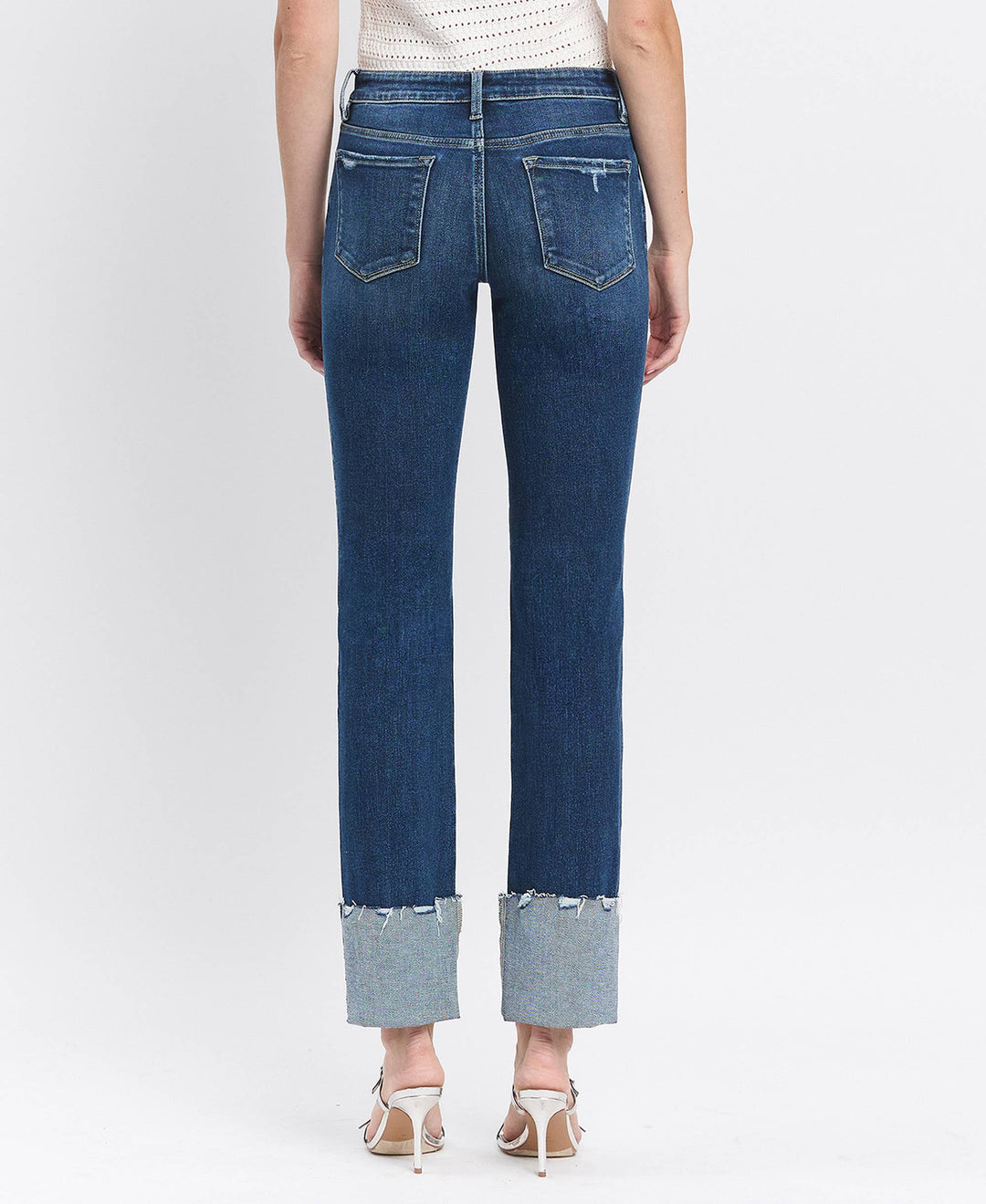 MID RISE CUFFED SLIM STRAIGHT JEANS