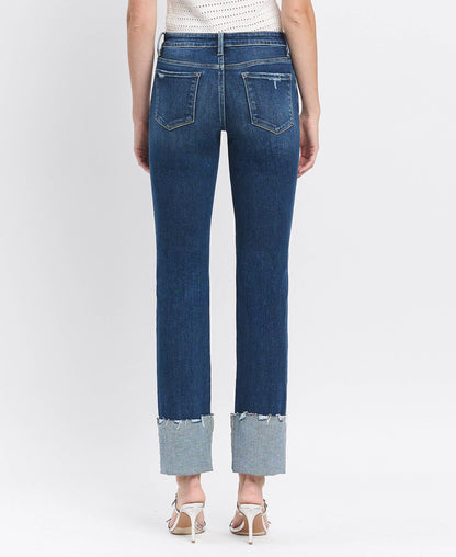 MID RISE CUFFED SLIM STRAIGHT JEANS