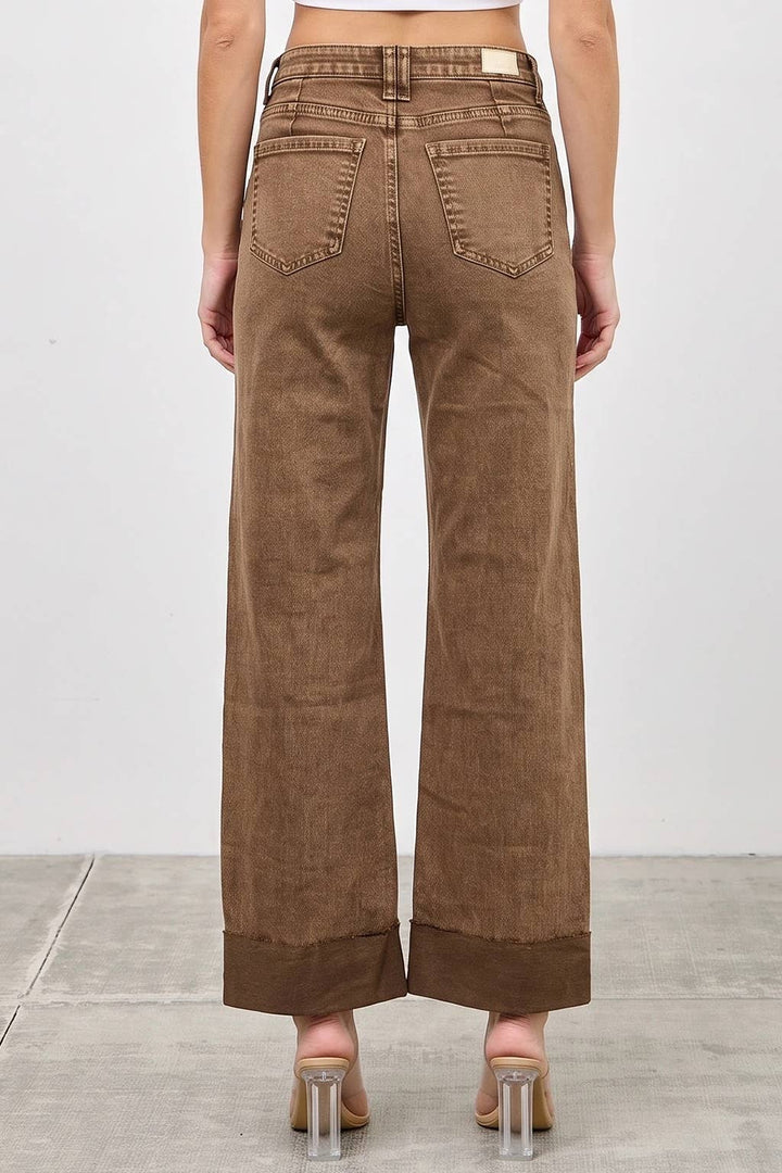 Mocha High Rise Cuffed Denim