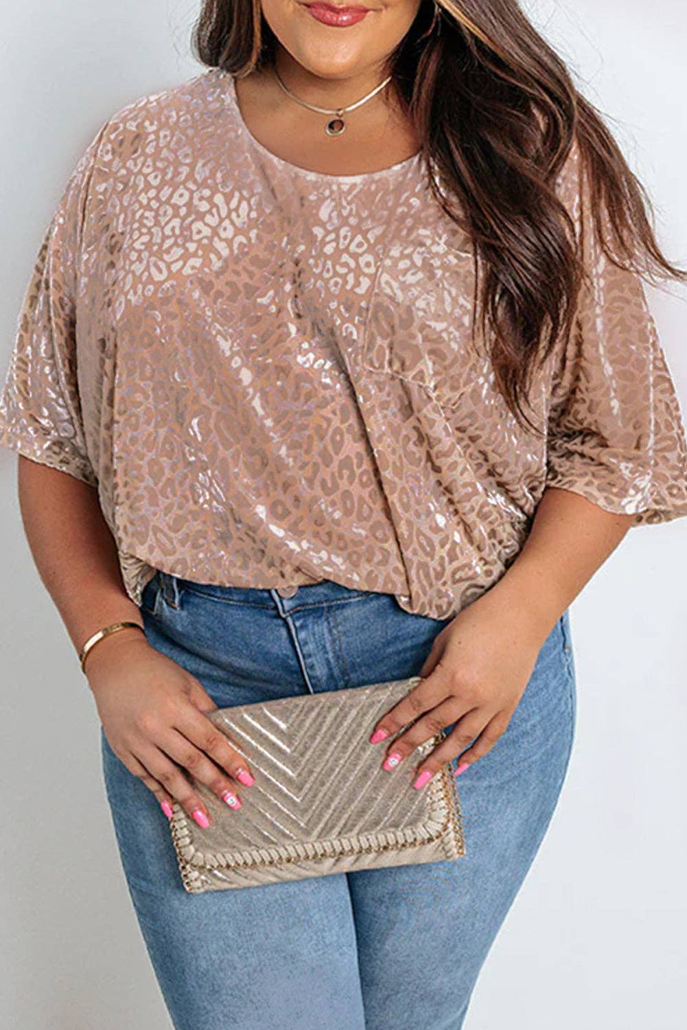 Leopard Short Sleeve Pocketed T-Shirt Plus Size