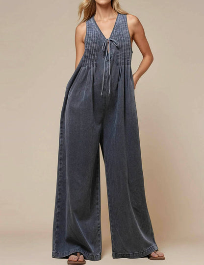 V-Neck Sleeveless String Tie Jumpsuit