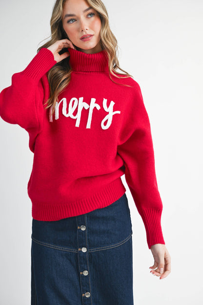 Merry Turtleneck Holiday Sweater