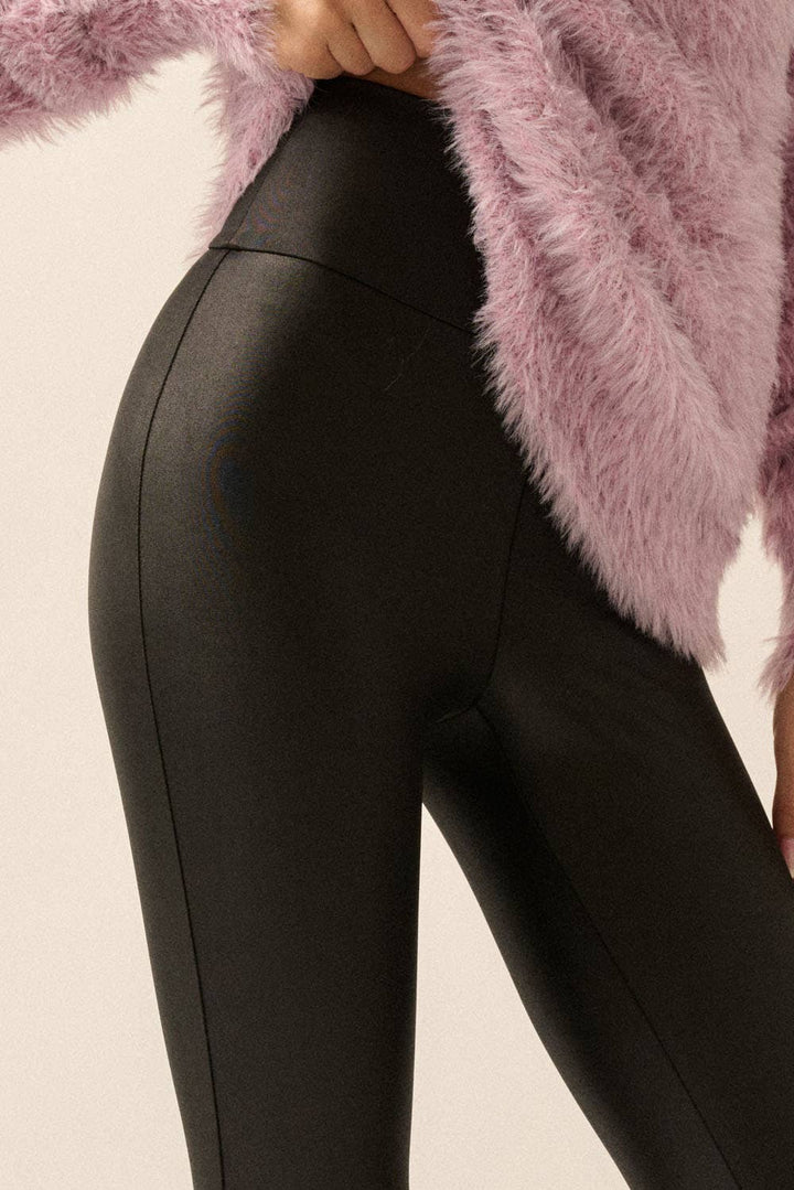 Faux Leather High-Waist Stirrup Leggings