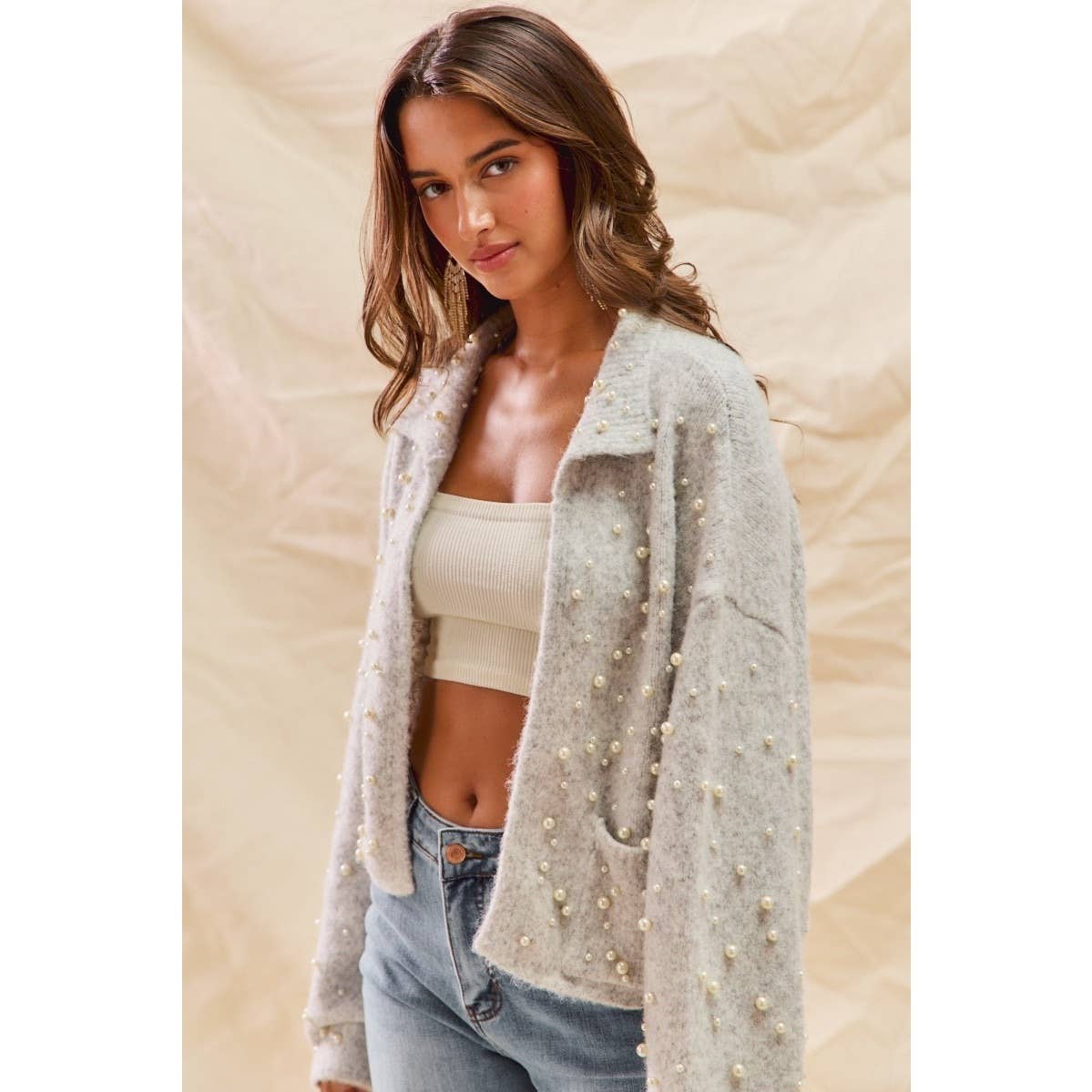 Pearl Embellished Soft Knit Cardigan