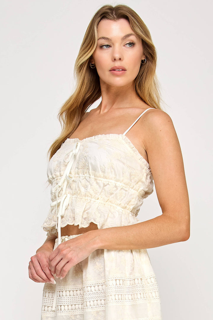 Lyric Tank Top - Eyelet Embroidered Square Neck