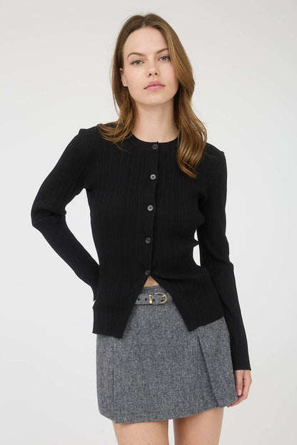 STRIPE KNIT BUTTON DOWN SPLIT HEM CARDIGAN