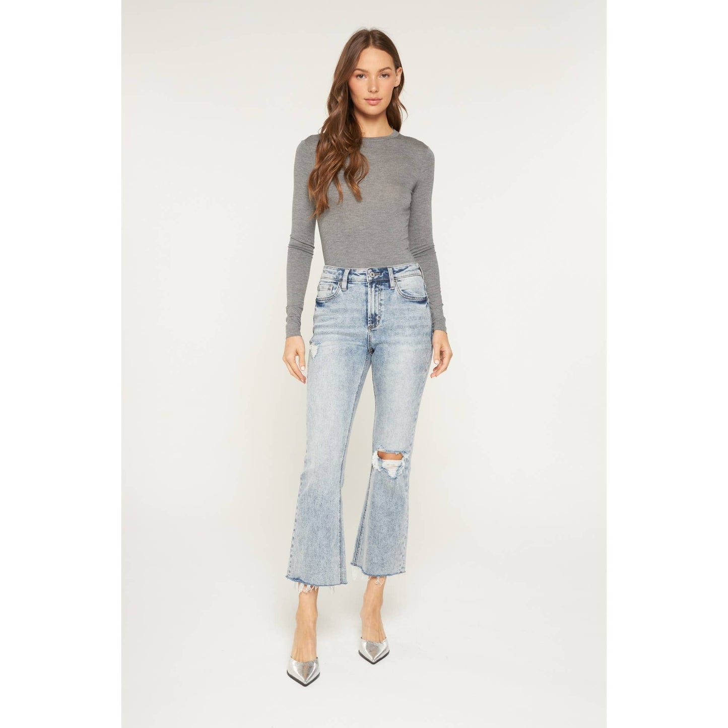 HIGH RISE CROPPED BOOTCUT  ACID wash JEANS