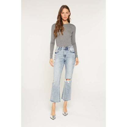 HIGH RISE CROPPED BOOTCUT  ACID wash JEANS
