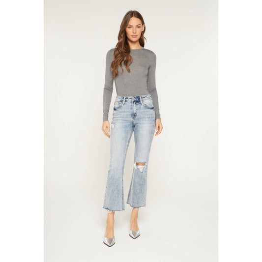 HIGH RISE CROPPED BOOTCUT  ACID wash JEANS
