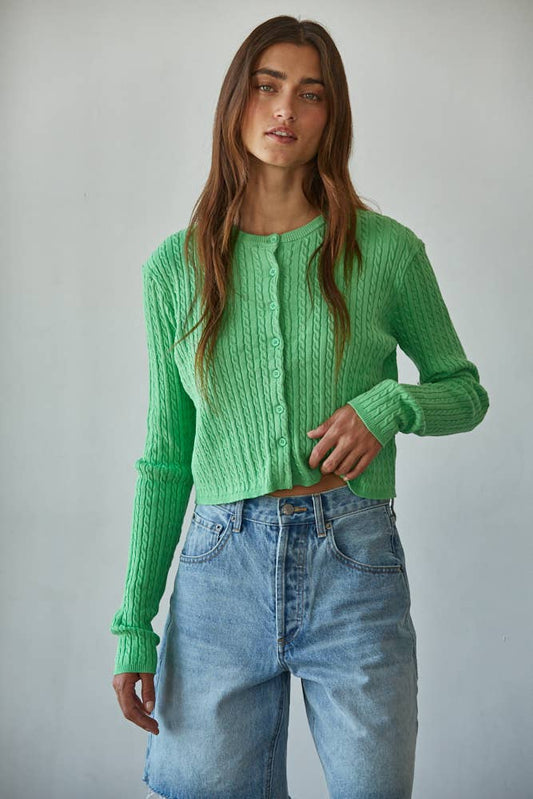 Cotton Cable Knit Button Down Cardigan