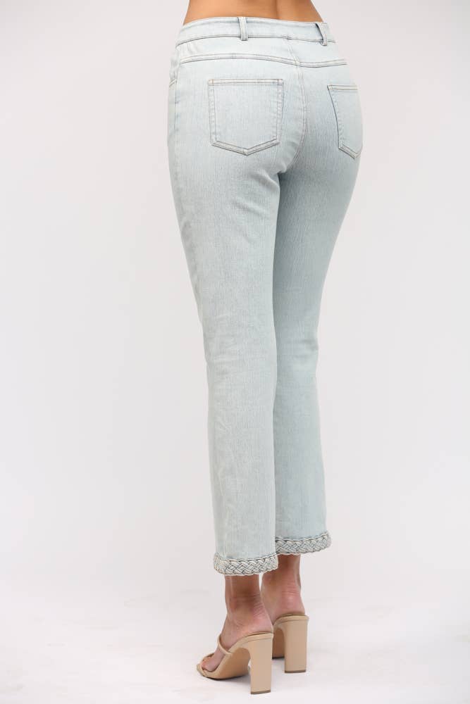 BRAIDED HEM DETAIL FLARE DENIM PANT