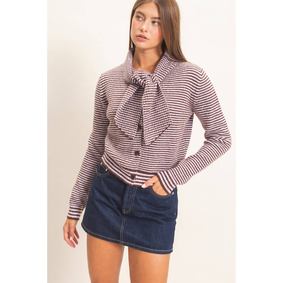 Striped Cardigan With Scarf