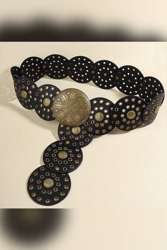 Round Panel Eyelet Western Belt