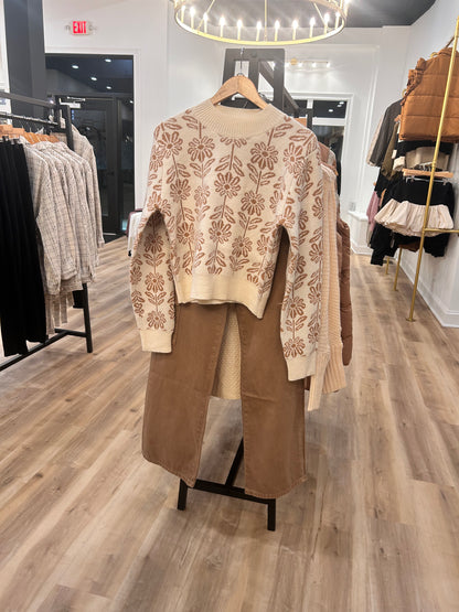 FLORAL PATTERN KNIT SWEATER