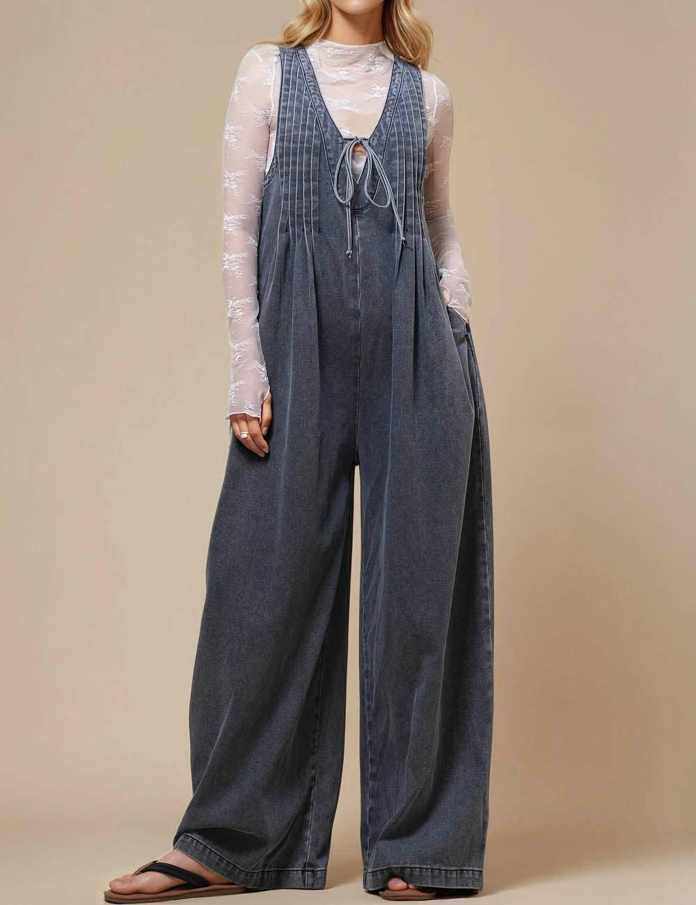 V-Neck Sleeveless String Tie Jumpsuit