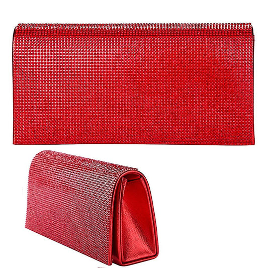 Red Rhinestone Clutch with Shoulder Chain
