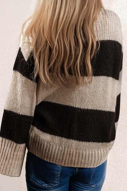 Striped Colorblock Loose Pullover Sweater (S-2XL)