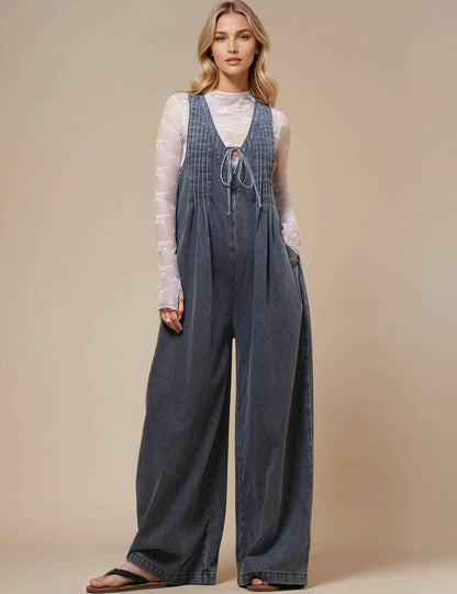 V-Neck Sleeveless String Tie Jumpsuit