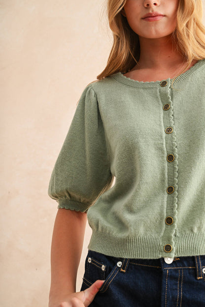 SHORT SLEEVE BUTTON DOWN KNIT CARDIGAN