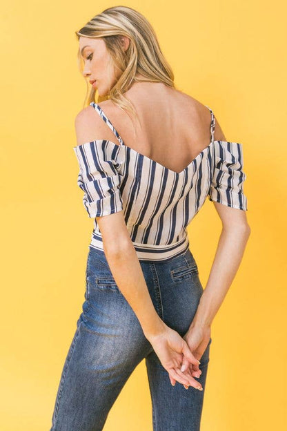 Striped off-the-shoulder crop top