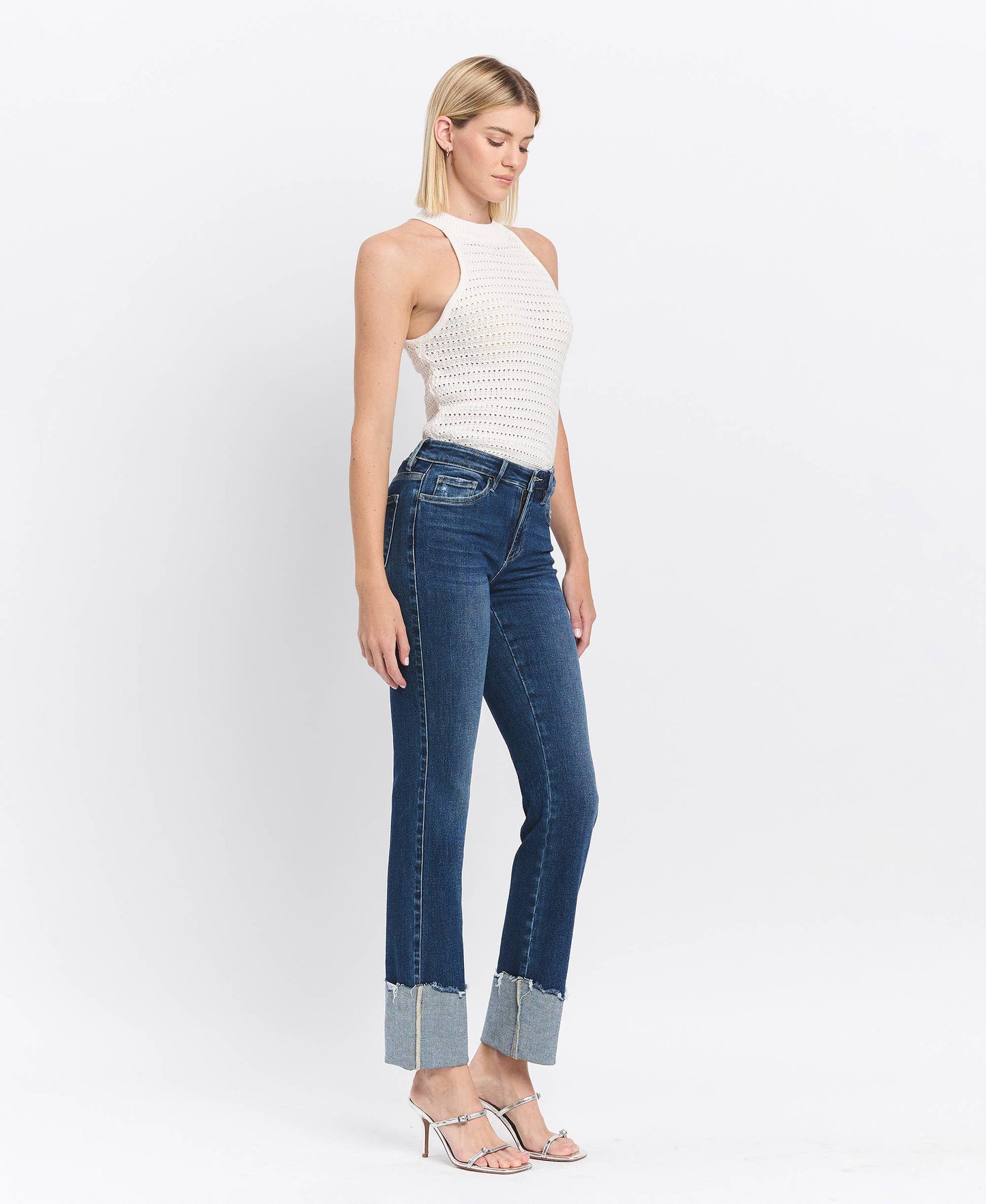 MID RISE CUFFED SLIM STRAIGHT JEANS LV1513