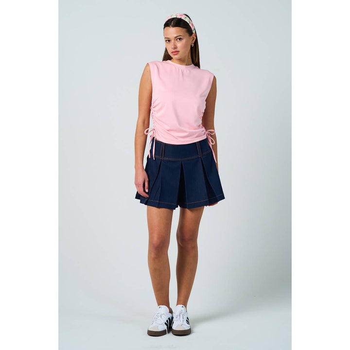 Dark Denim Pleated Knit Skort