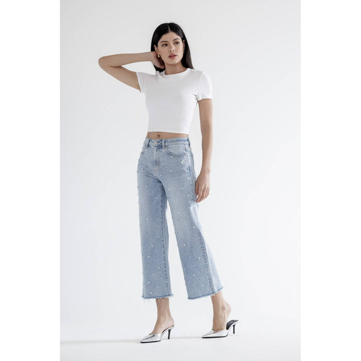 HIGH RISE WIDE LEG CROP WITH EMBELLISHMENT