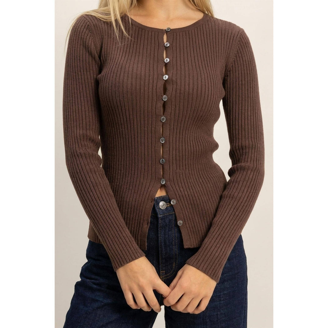 Ribbed Button Front Cardigan