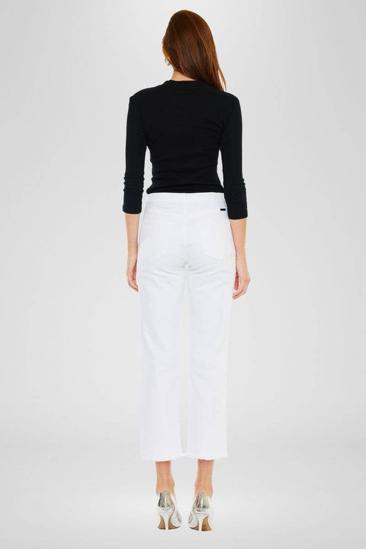 WHITE CROPPED JEAN WITH FRAYED HEM