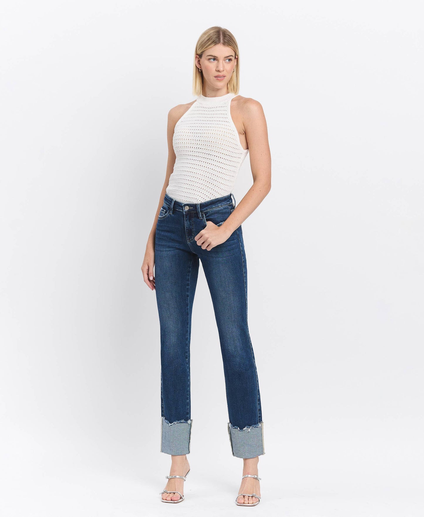 MID RISE CUFFED SLIM STRAIGHT JEANS LV1513