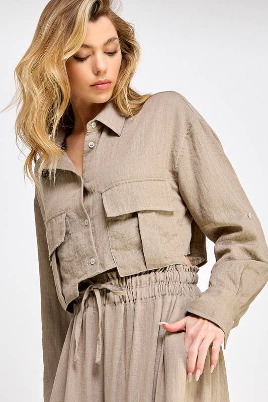 SOFT BUTTON DOWN CROP SHIRT