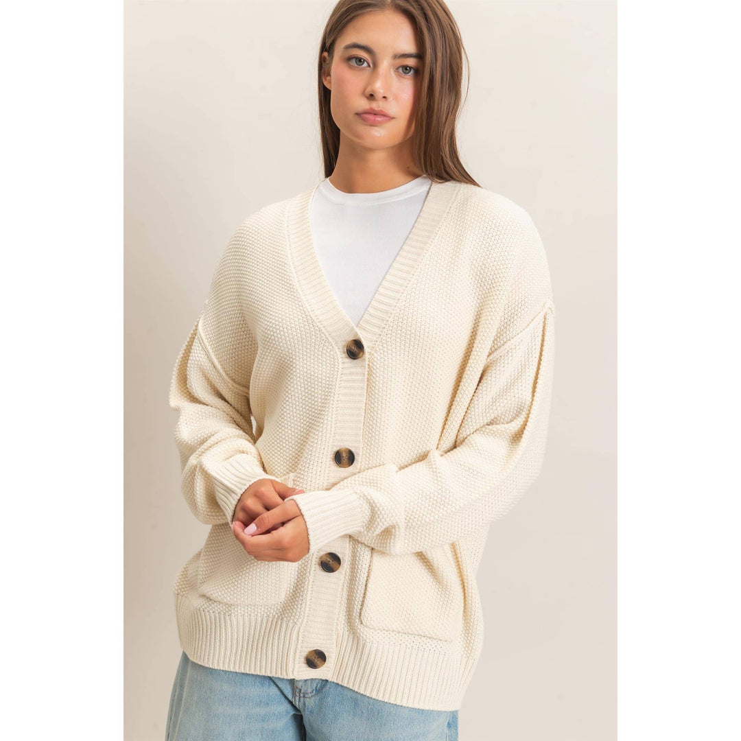 Textured Oversized Buttoned Cardigan