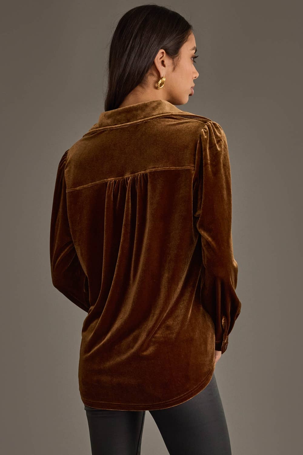 Bronze Velvet Button Up
