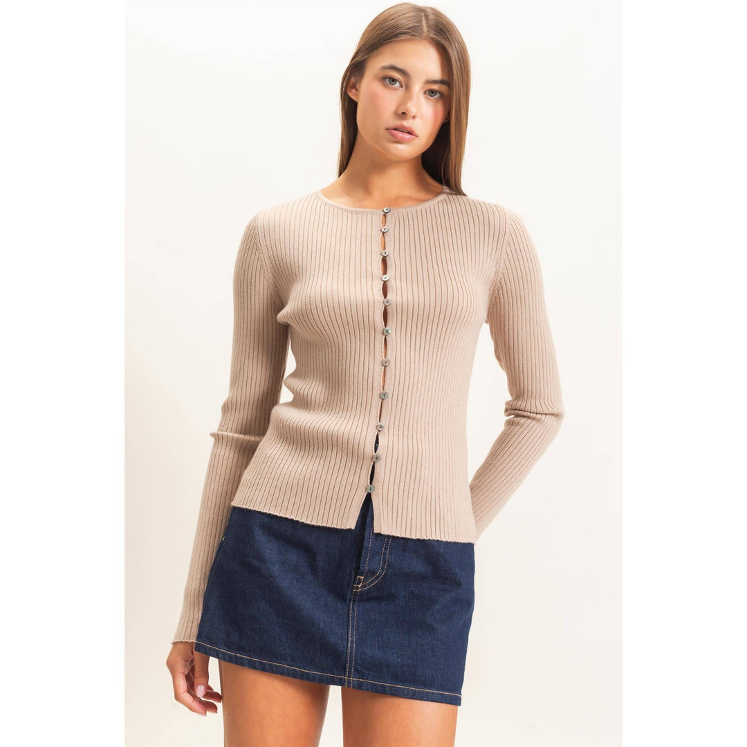 Ribbed Button Front Cardigan