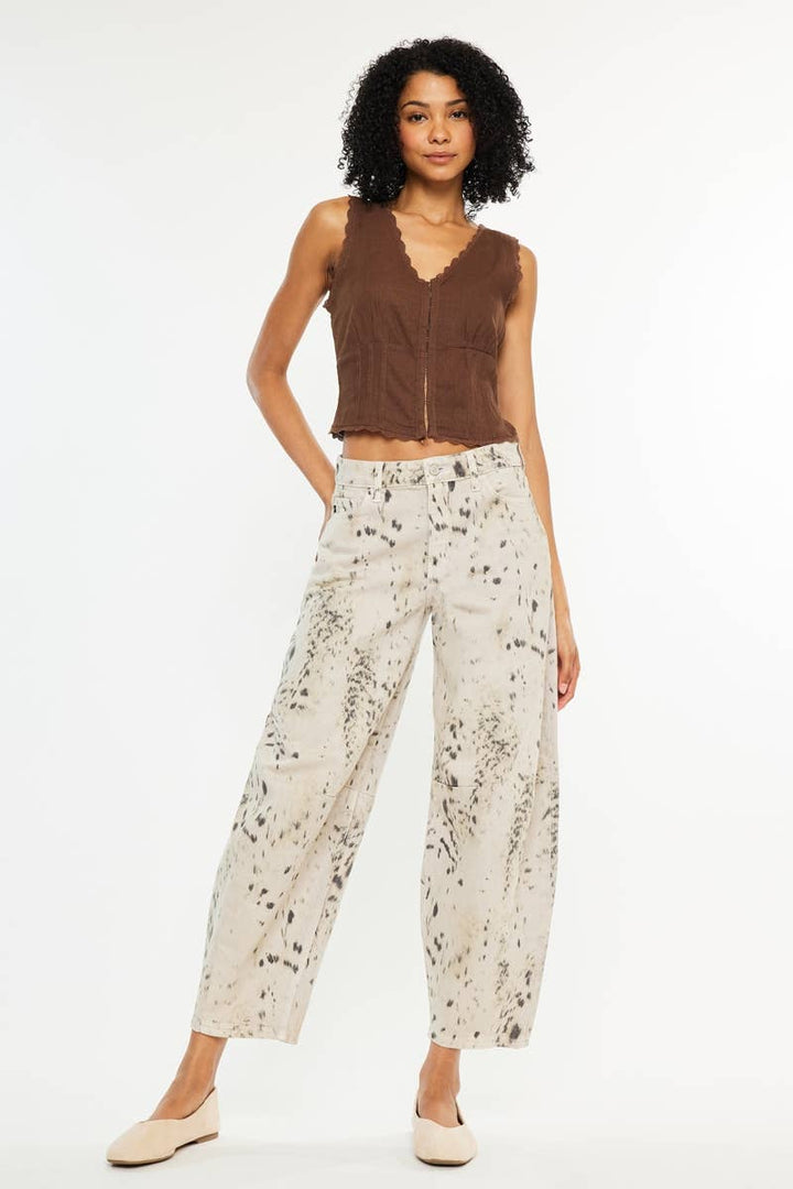 High Rise Abstract-Leopard Print Barrel Jean