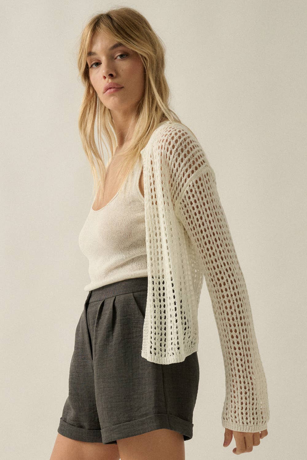 Crochet Open-Knit Cardigan and Tank Top Set