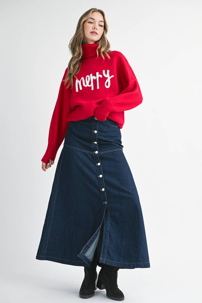 Merry Turtleneck Holiday Sweater