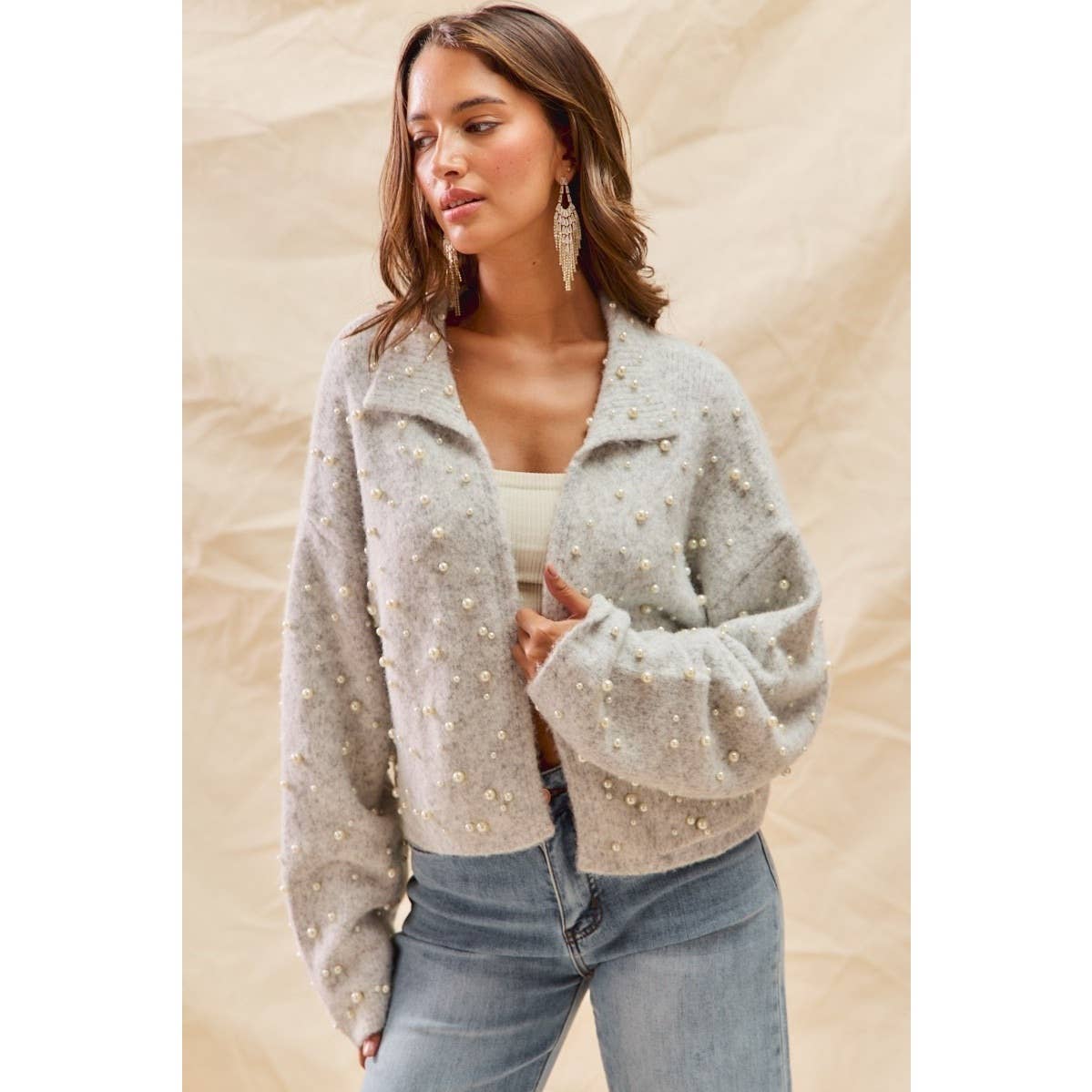 Pearl Embellished Soft Knit Cardigan