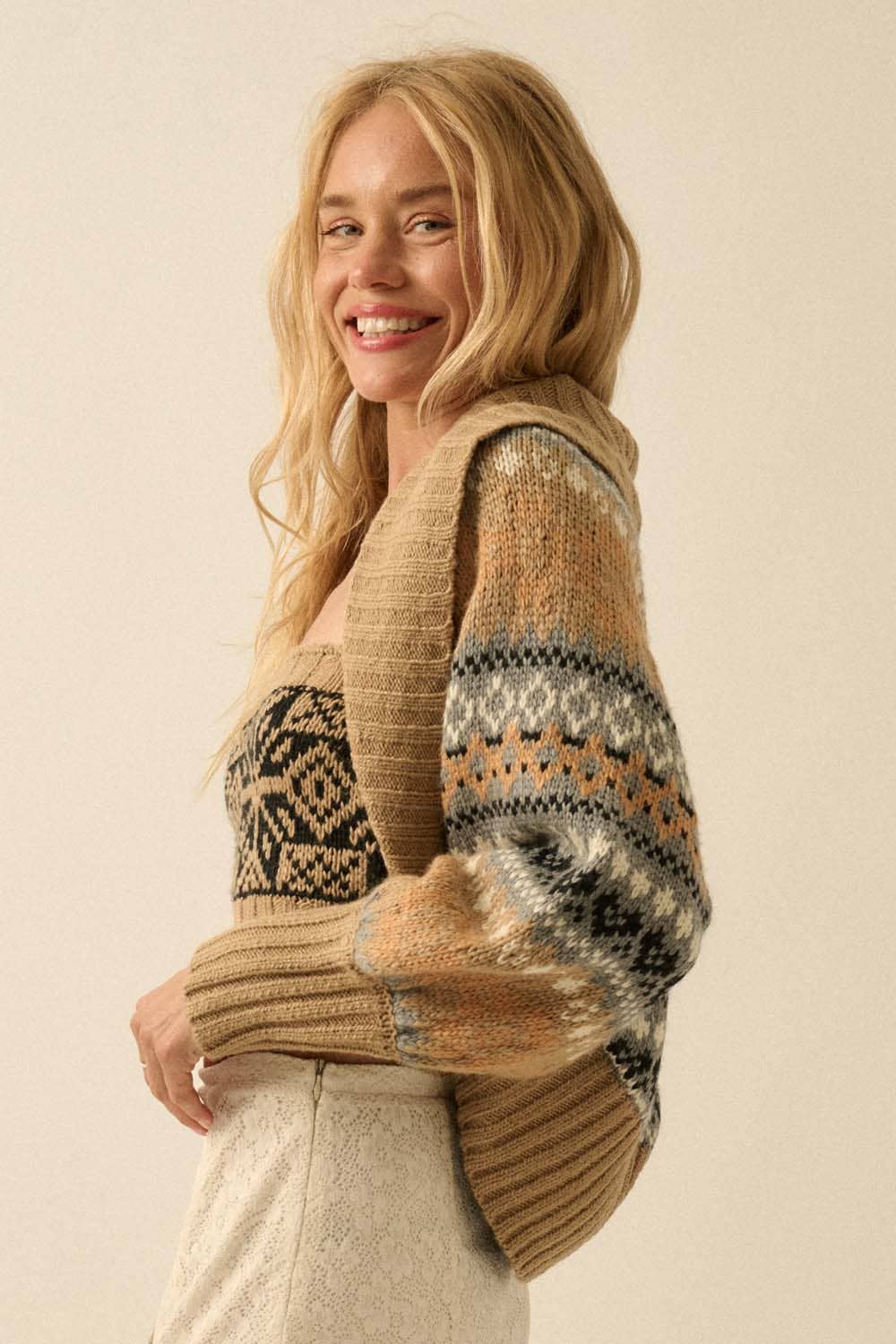 Alpine-Knit Shrug Cardigan and Tube Top Set