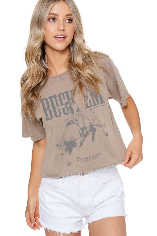 Buck 'Em Graphic S/S Washed Faux Crop Tee