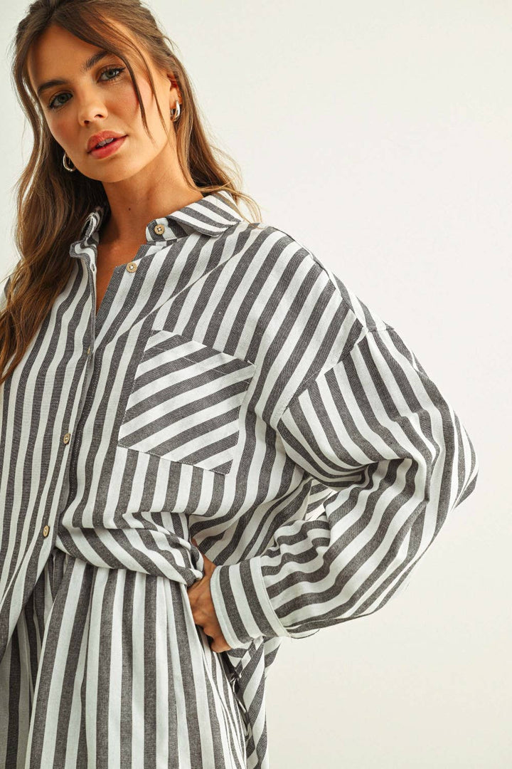 STRIPED LINEN BUTTON DOWN