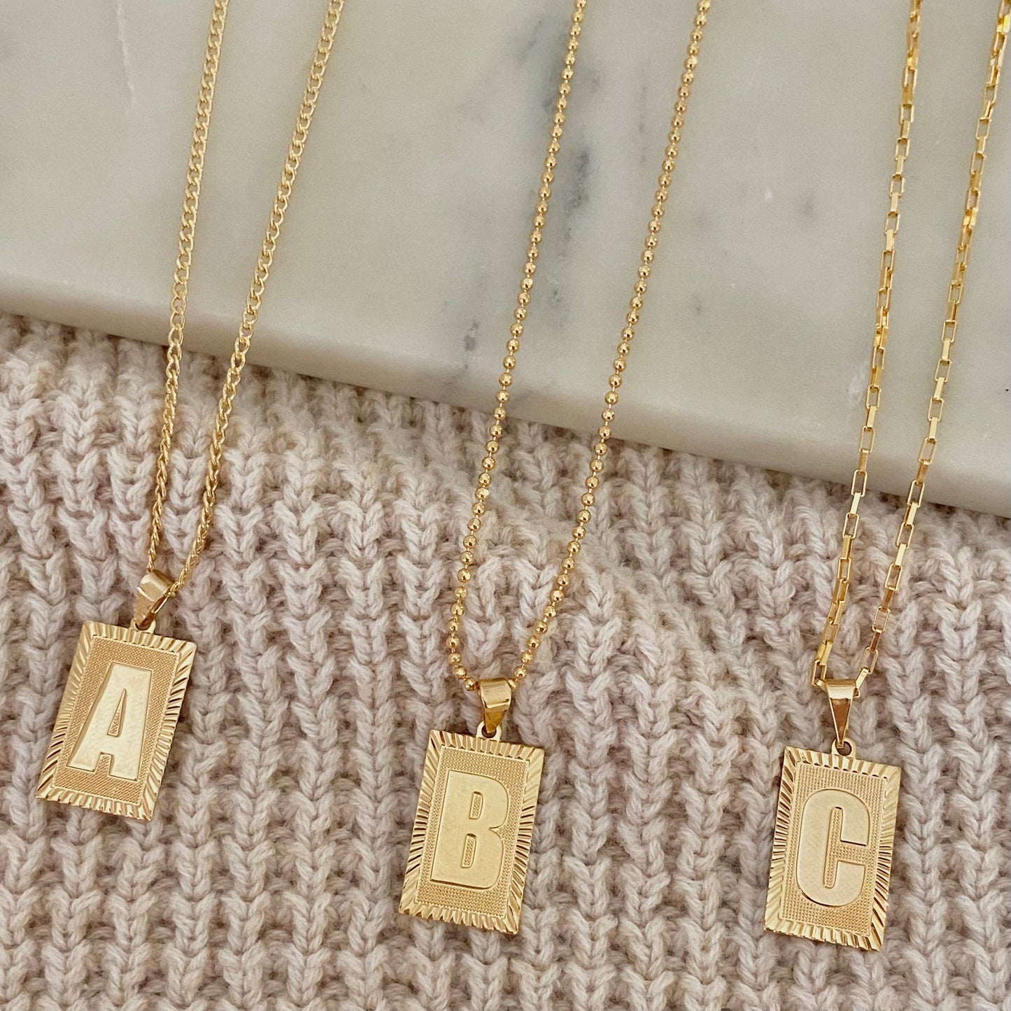 18k Gold Filled Initial Plate Letter Card Necklace