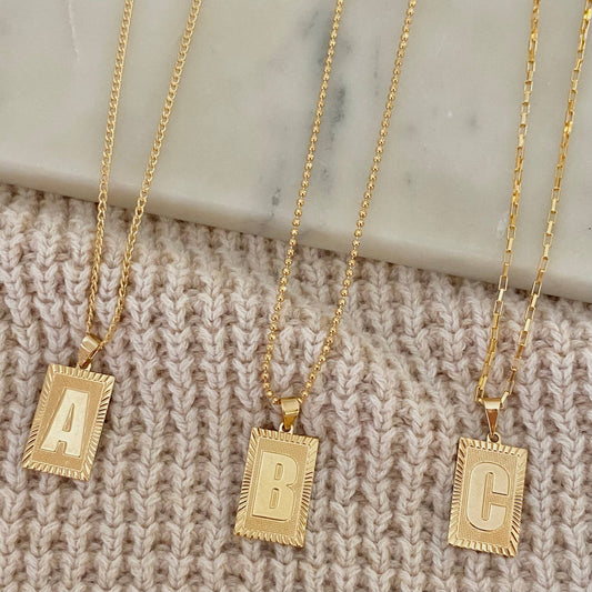 18k Gold Filled Initial Plate Letter Card Necklace