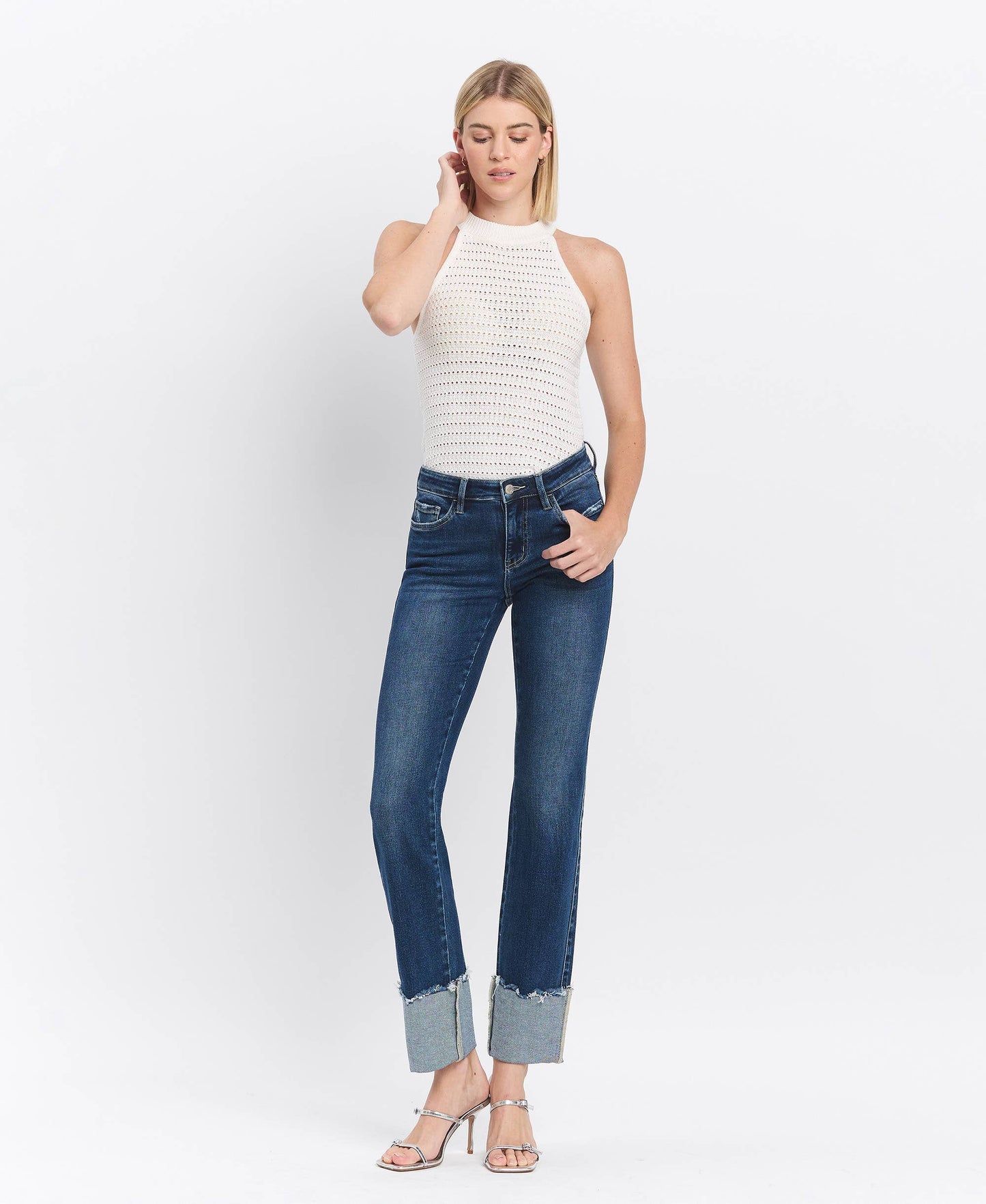 MID RISE CUFFED SLIM STRAIGHT JEANS LV1513